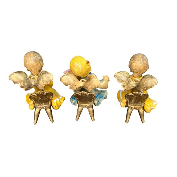 Vintage Angel Musician Figurines Sitting on Chairs Set Of 3 Made in Italy - Picture 5 of 13